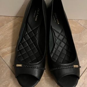 Cole Haan black Leather Peep toe wedge shoes